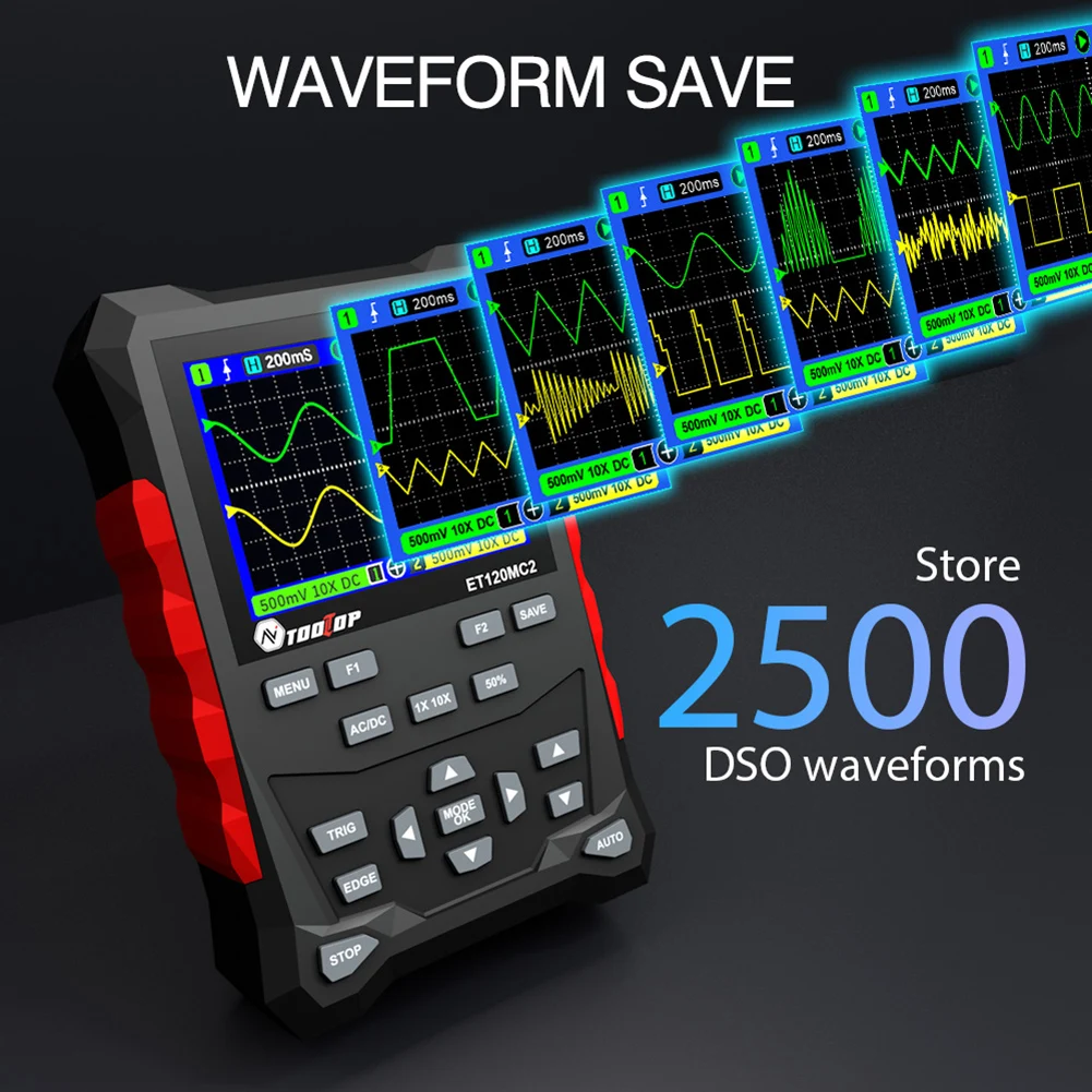 Digital Oscilloscope 500MS/S Sampling Rate Handheld Oscilloscope Signal Generator 120MHz Bandwidth 1Ch 70MHZ 2Ch 40MHZ