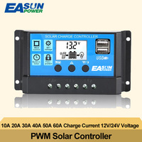 Easun Power Solar Controller 60A 50A 40A 30A 20A 10A Solar Charge and Discharge12V 24V Auto Lcd Solar Regulator with Dual Usb 5V