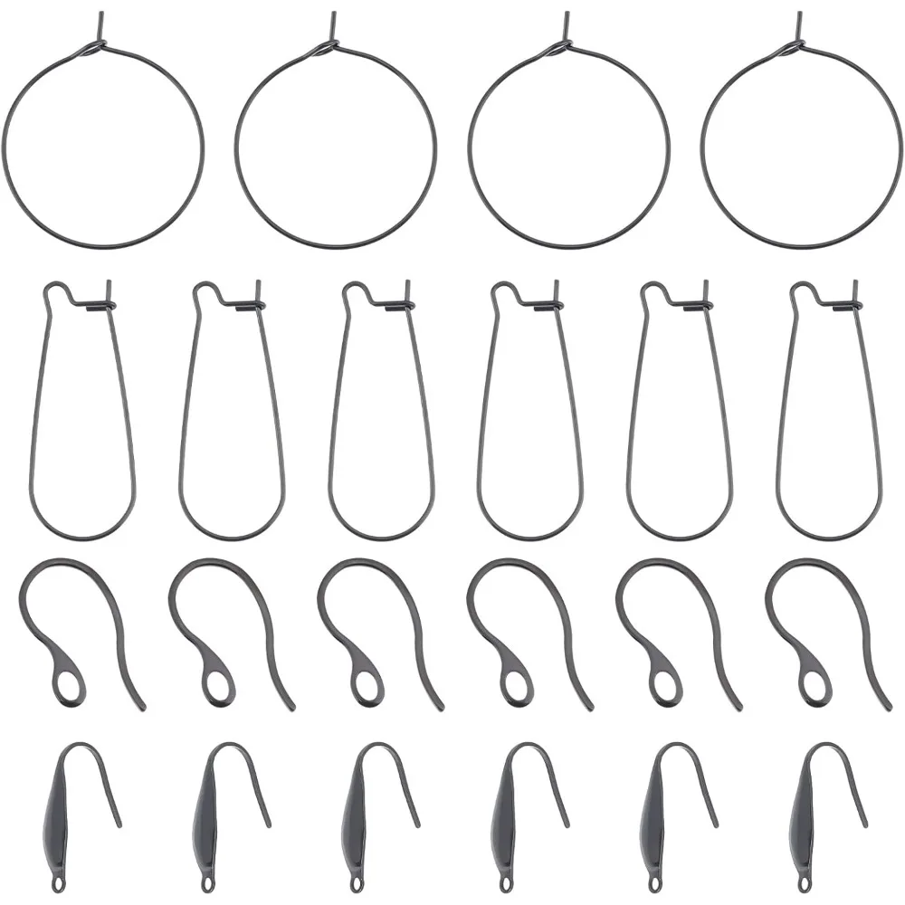 

4 стиля, набор для изготовления сережек «сделай сам», из нержавеющей стали 304, серьги-кольца и крючки для сережек, электрофорез, черные серьги-кольца