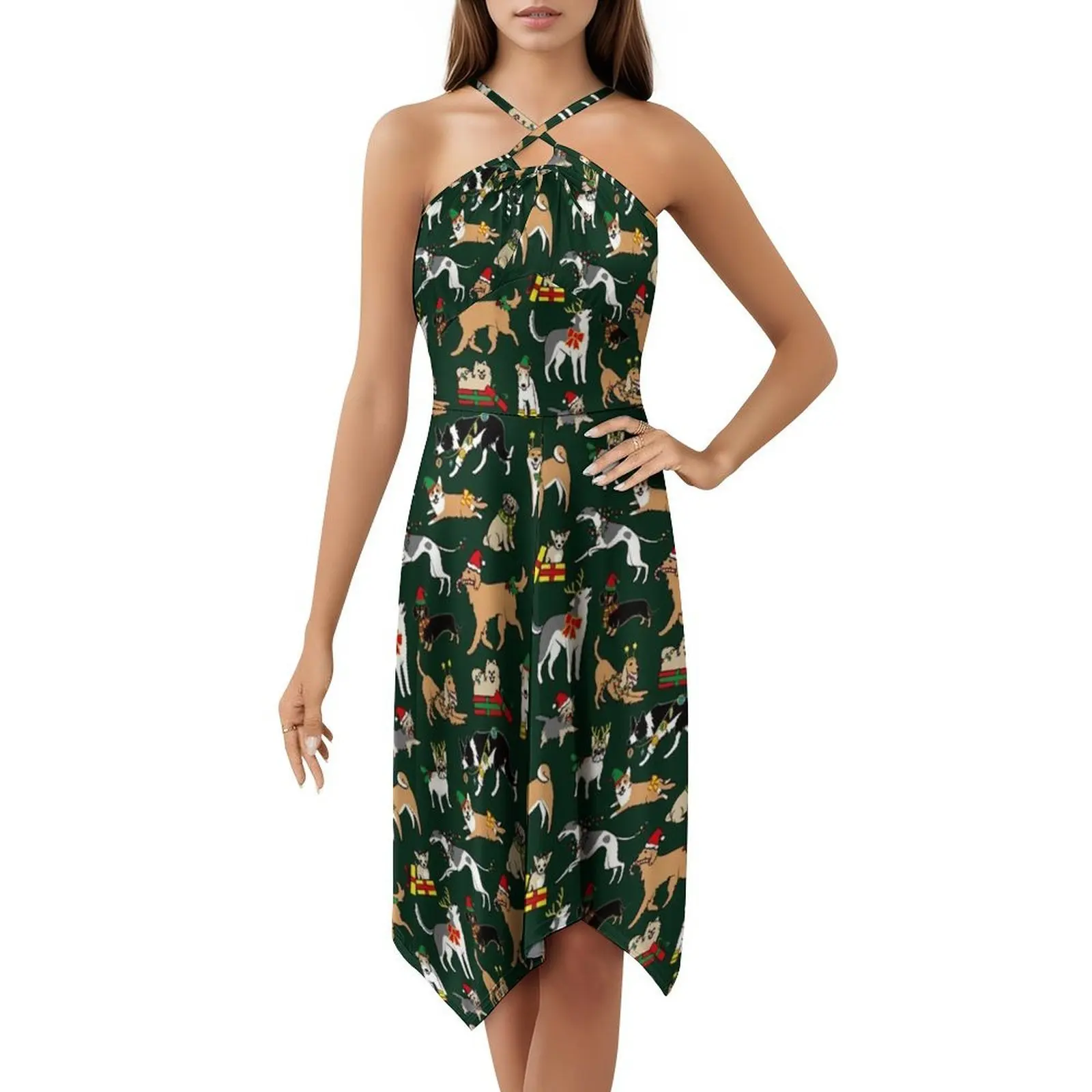 فستان بوهيمي عتيق باللون الأخضر للكلاب لعيد الميلاد بأكمام منتفخة أو خيارات بدون أكمام للنساء فستان كلب بولدوج فرنسي يوركشاير