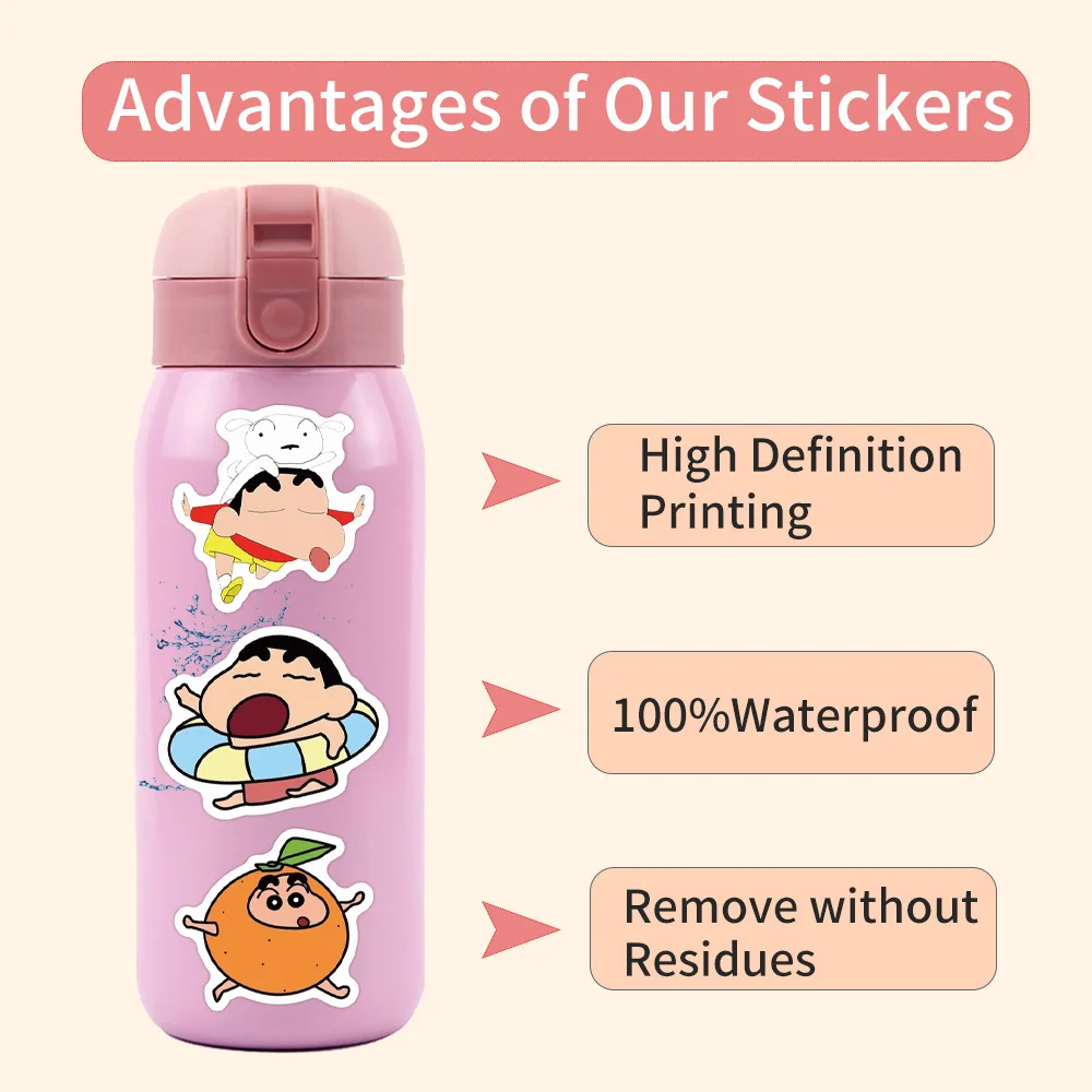 New 60pcs Shinchan Stickers Cute Cartoon Doodle Decals for DIY Crafts Fridge Laptop Skateboard Decoration