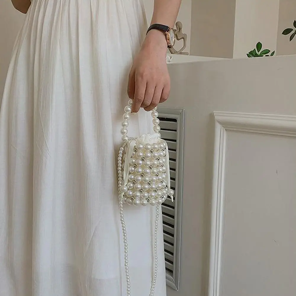 

Lightweight Luxury Pearl Beaded Handbag Detachable Chain Mini Woven Bead Underarm Bag Elegant Handmade Crossbody Coin Purse Girl