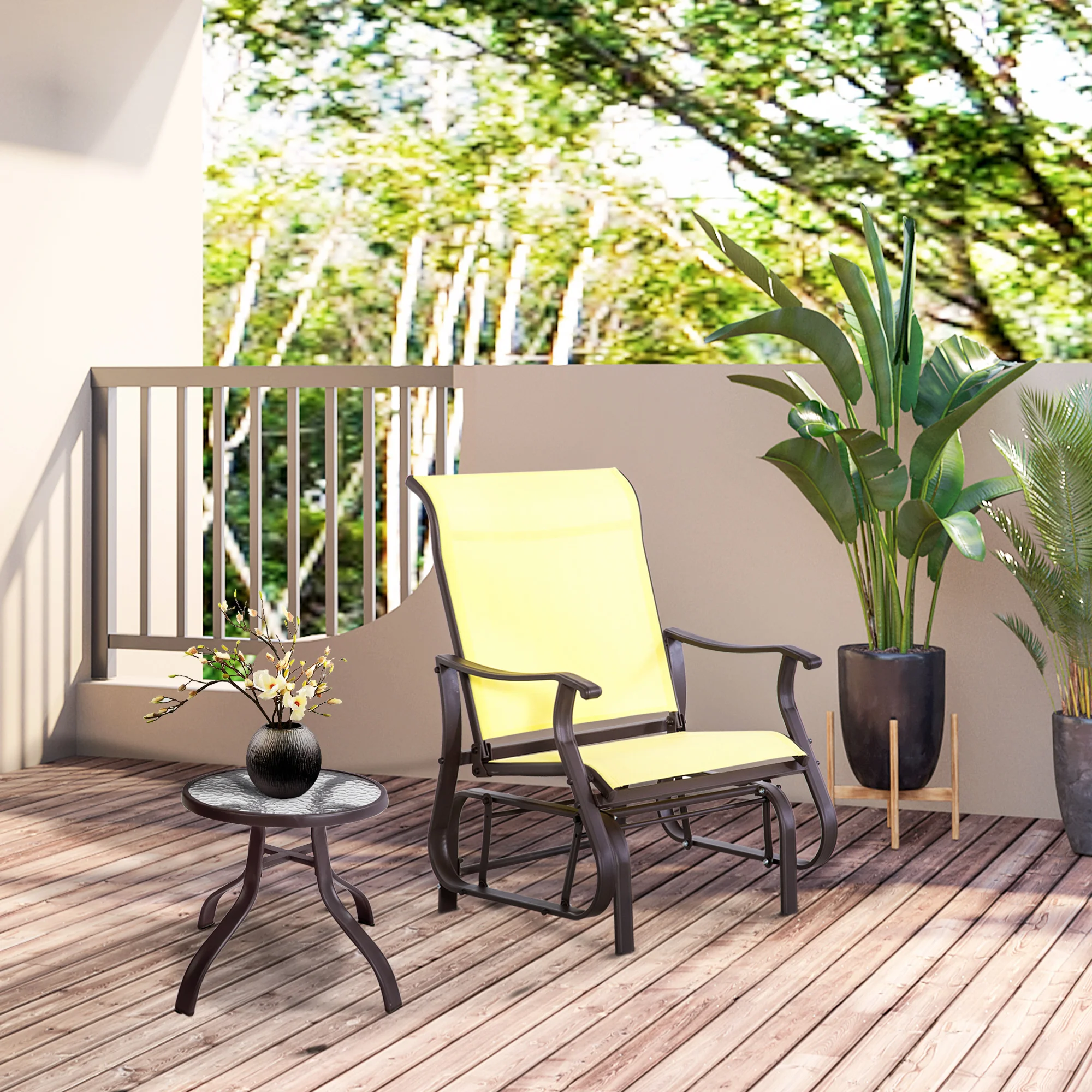 Outdoor Glider Chair, Steel Rocking Chair, Patio, Backyard, Porch, Garden, Beige