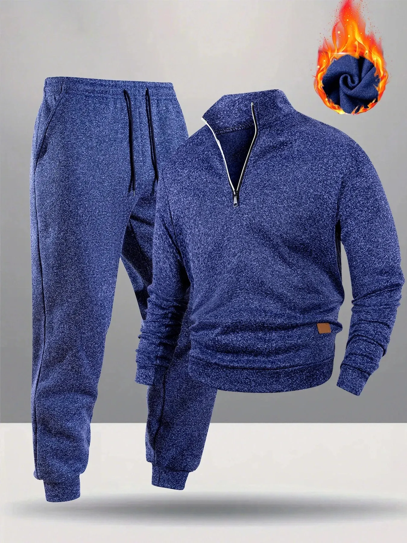 Mid Season Mens Marled Knit Matching Outfit Half Zip Stand Collar Sweatshirt Casual Side Pocket Joggers Lightweight Fleece City