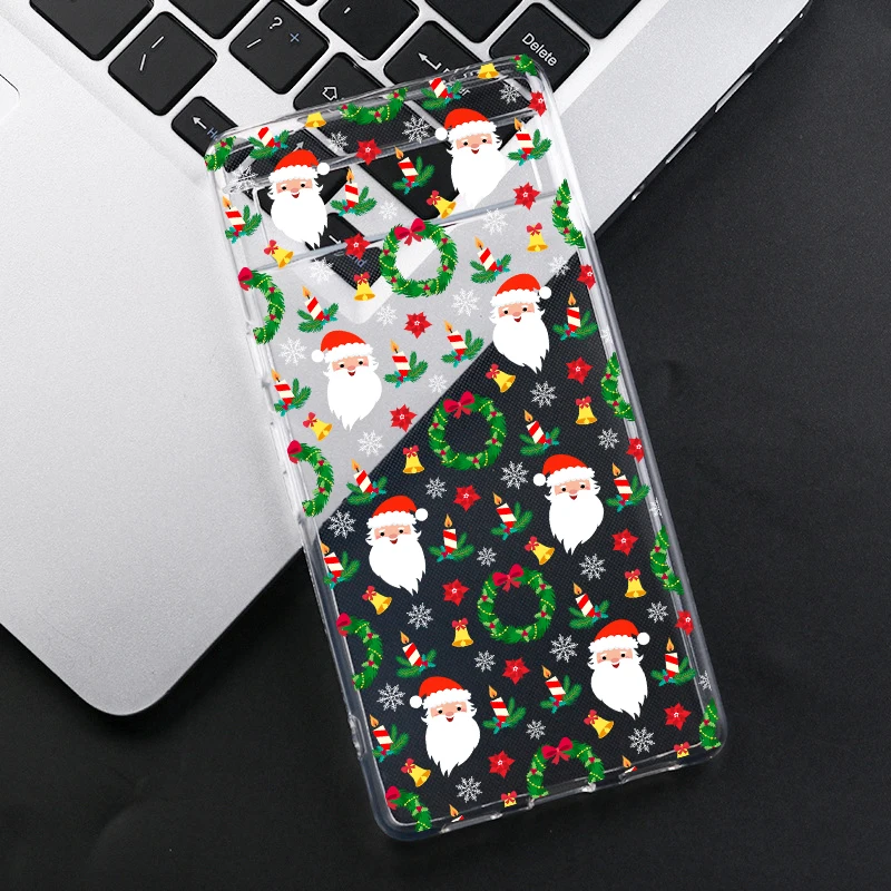 Luxury Cartoon Christmas Phone Case For Google Pixel 9 Pro XL 8A 7 8 Pro 6A Cute Elk Snowman Santa Transparent Soft Cover Fundas