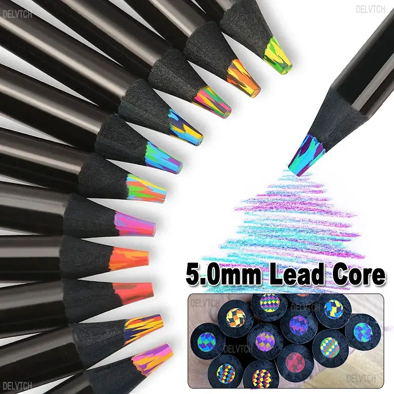 

8Pcs 12Pcs Set Black Wood Rainbow Colored Pencil Multicolor 5.0mm Lead Core Art Graffiti Marking Drawing Sketching Stationery