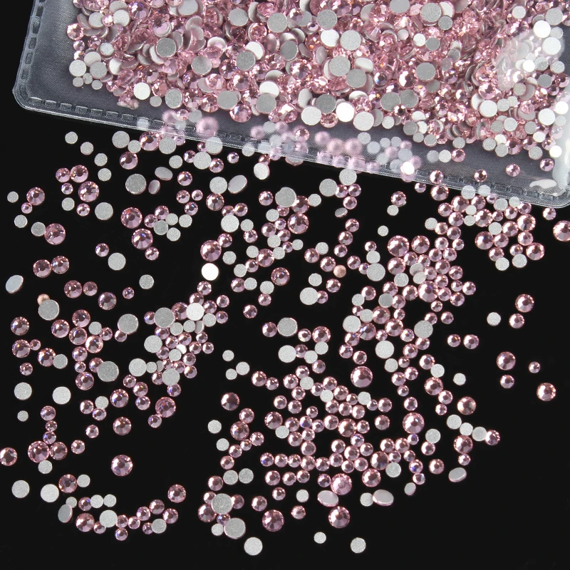 SS3-SS30 Light pink Rhinestones For Nails 3d Flatback Glass Strass Non Hotfix Crystal Charm Nail Art Glitter Decorations