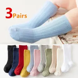 3Pairs/Lot Baby Knee High Socks Kids Girls Boys Soft Cotton Long Sock Cute Spanish Stripe Solid Children Socken For 0-8Years