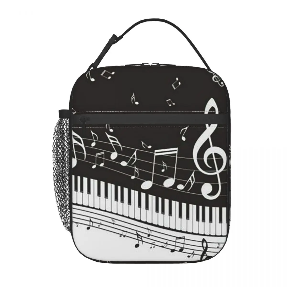 Golden Musical Notes Piano Keyboard Insulated Lunch Bag for Women Children Portable Food Boxes Thermal Lunch Box Tote