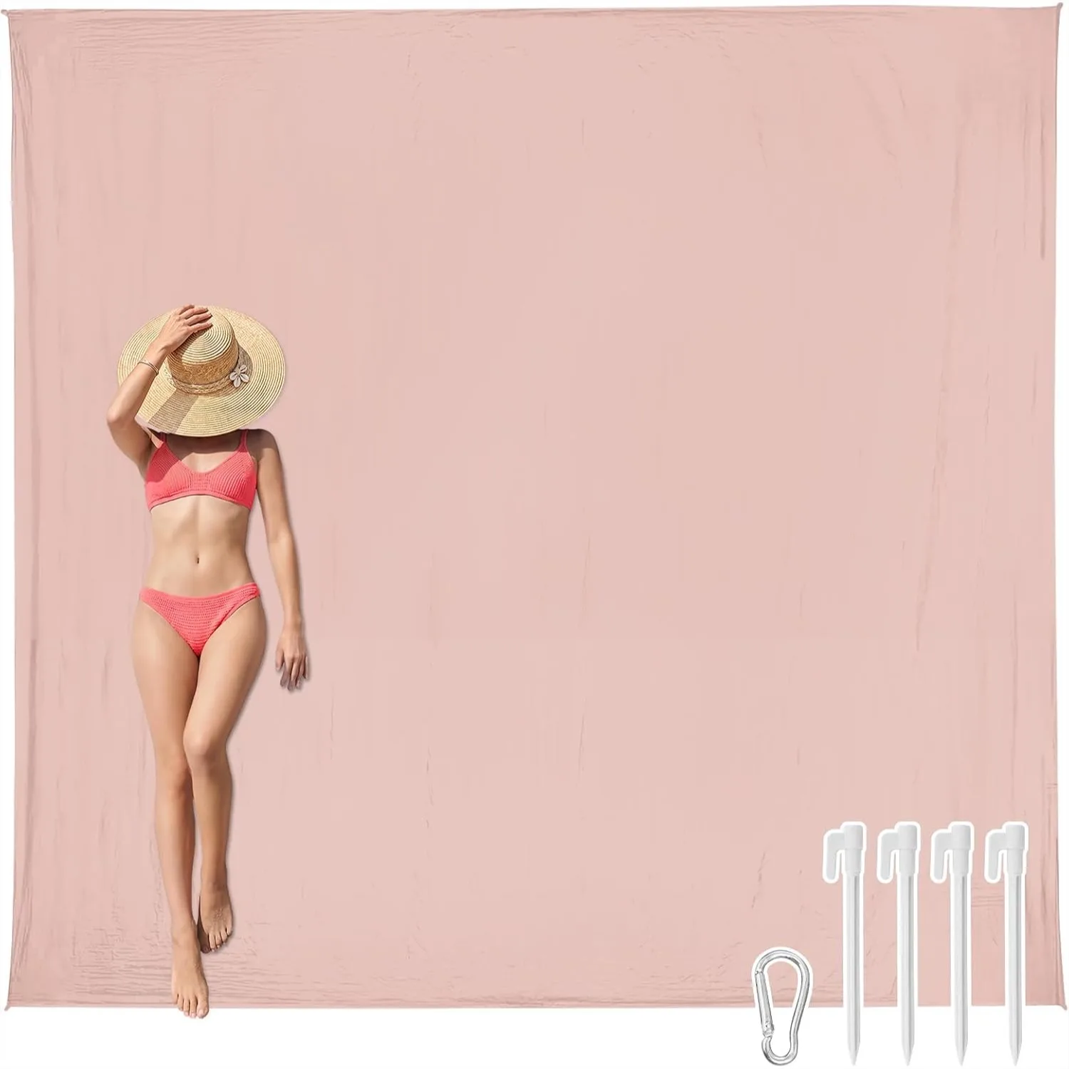 

Extra Large Beach Blanket Waterproof Sandproof for 8 Adults with Stakes & Carry Bag, Oversized Picnic Mat for Travel