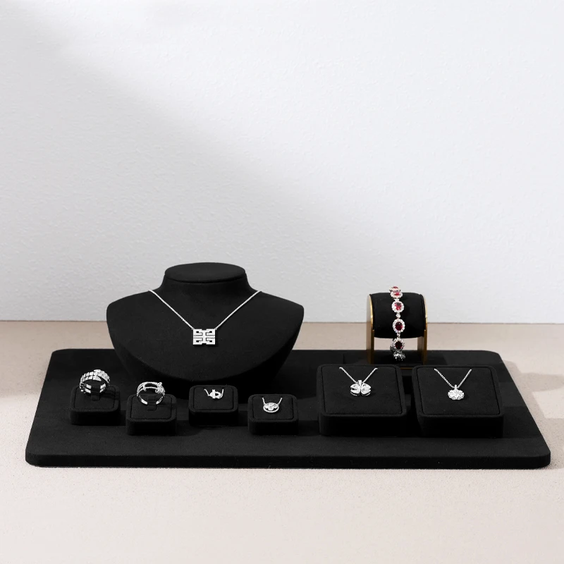 WoodTen Black Microfiber Jewelry Display Prop for Ring Bracelets Portrait Chest Necklaces Jewelry Display Stand Store Exhibition