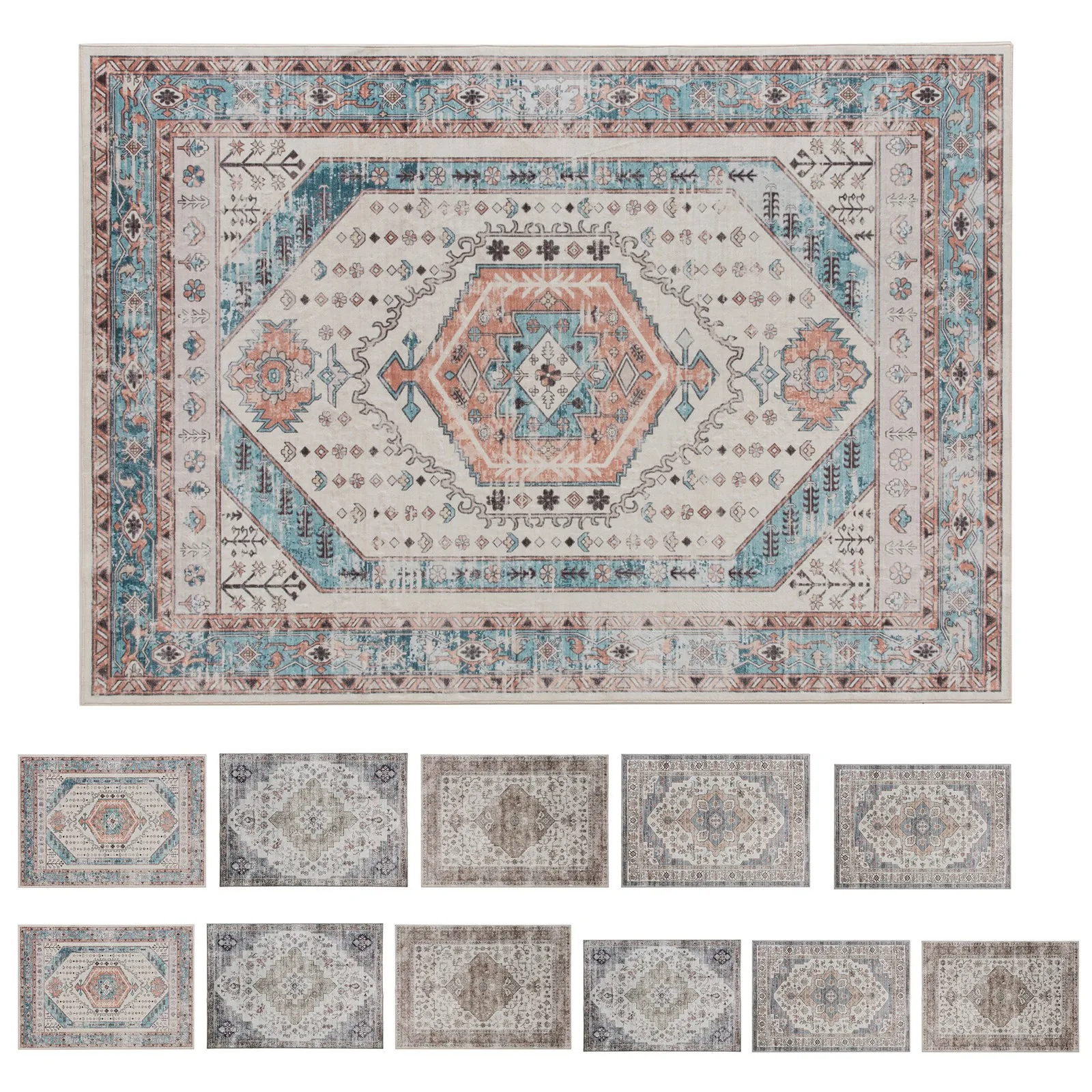 

Area Rug, Vintage Machine Washable Rug for Living Room, Bedroom