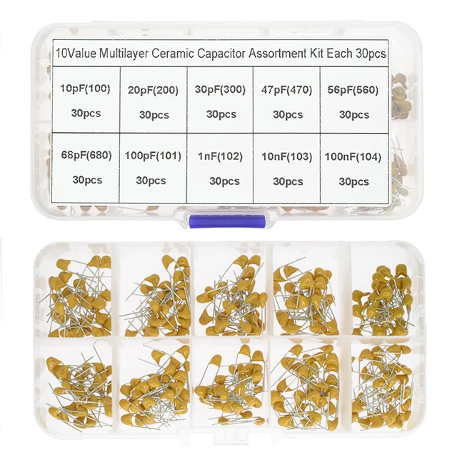 300PCS 10Value 50V 10pf 20pf 30pf 47pf 56pf 68pf 100pf 1nf 10nf 100nf Zestaw wielowarstwowych kondensatorów ceramicznych