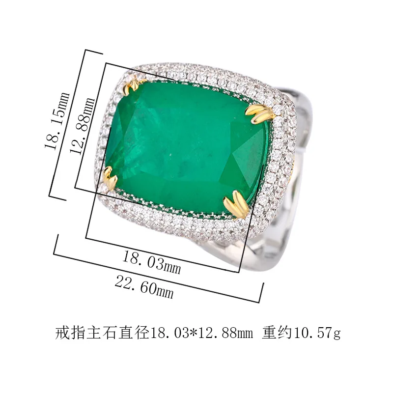 New Luxury Lab Created Huge Cushion Cut Paraiba Tourmaline Emerlad Green Gemstone Rings For Women Gifts Jewelry
