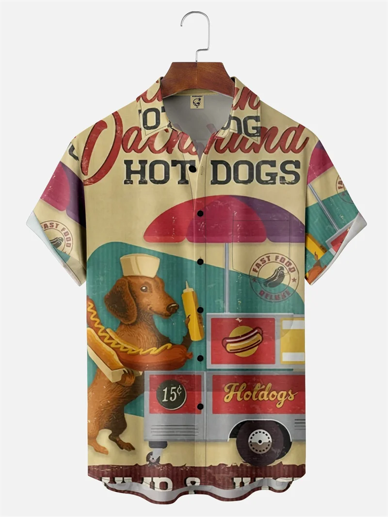 Vintage 3d Print Hot Dog Graphs Hawaiian Shirt For Men And Women Funny Cartoon Hamburger Shirts Fashion Street Kid Beach Tops