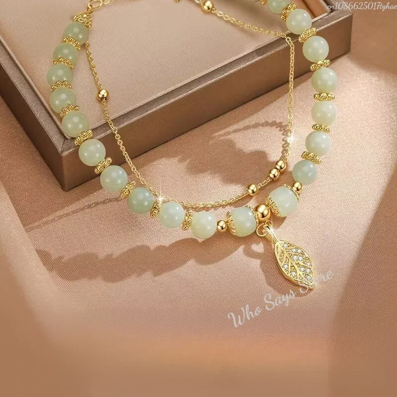 Chinese Style Green Bamboo Bracelet Bamboo Shape Leaf Imitation Jade Bracelet Classic Fashion Leaf Pendant Bracelet