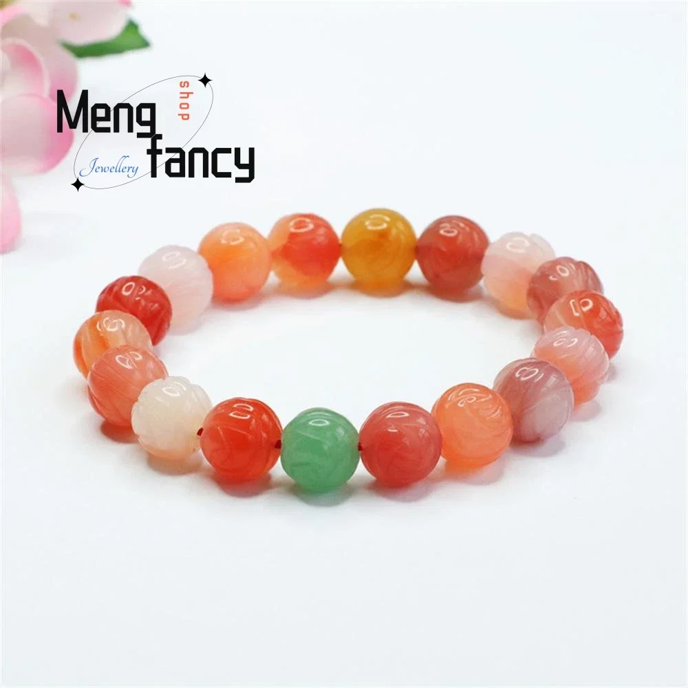 

Natural Salt Source Agate Strings Lotus Beads Candy Bracelet Colorful Treasure Simple Elegant High-grade Fashion Luxury Jewelry