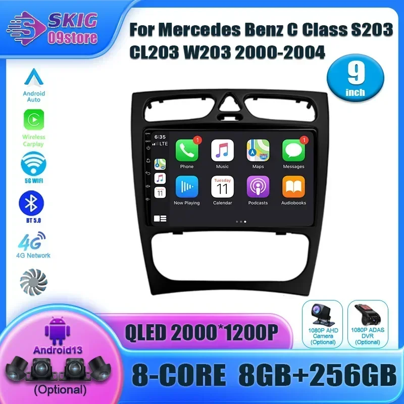 

For Mercedes Benz C Class S203 CL203 W203 2000-2004 Car Radio GPS For Carplay Android 14 Auto Car Stereo Video Player Wireless