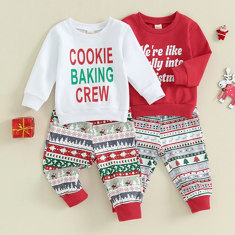 

2023-08-16 Lioraitiin 0-3Y Toddler Baby Boys Girls Christmas Clothes Sets Letter Print Long Sleeve Sweatshirts Xmas Tree Pants