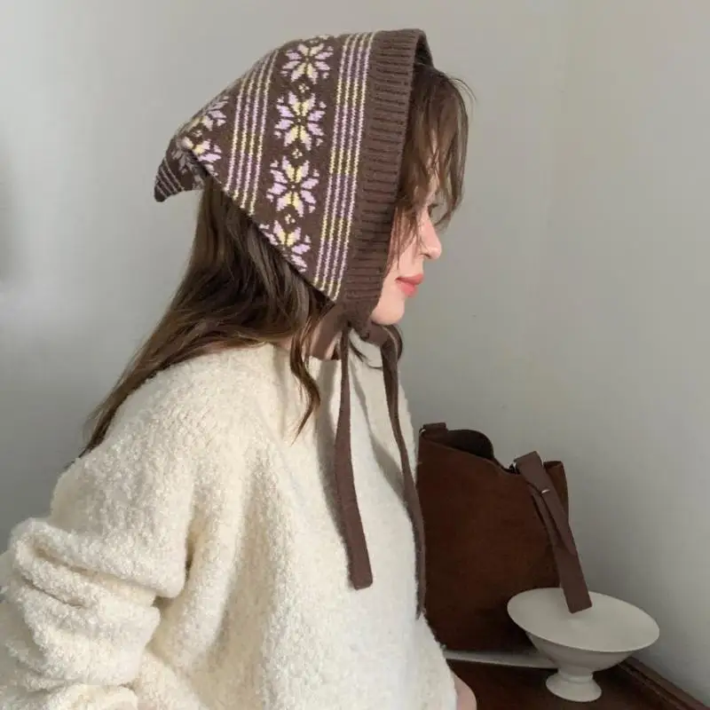 Eleganter Bohemian-Turban, gestricktes Dreieckstuch, warmes bedrucktes Ethno-Stil-Taillenband, Schal, Vintage-Schürze, Streetwear – Detail 3