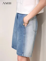 Amii Minimalism 2024 Women Jeans Shorts Summer New Denim Contrast Stitching Wash Cotton Straight Female Trendy Pants 12422039