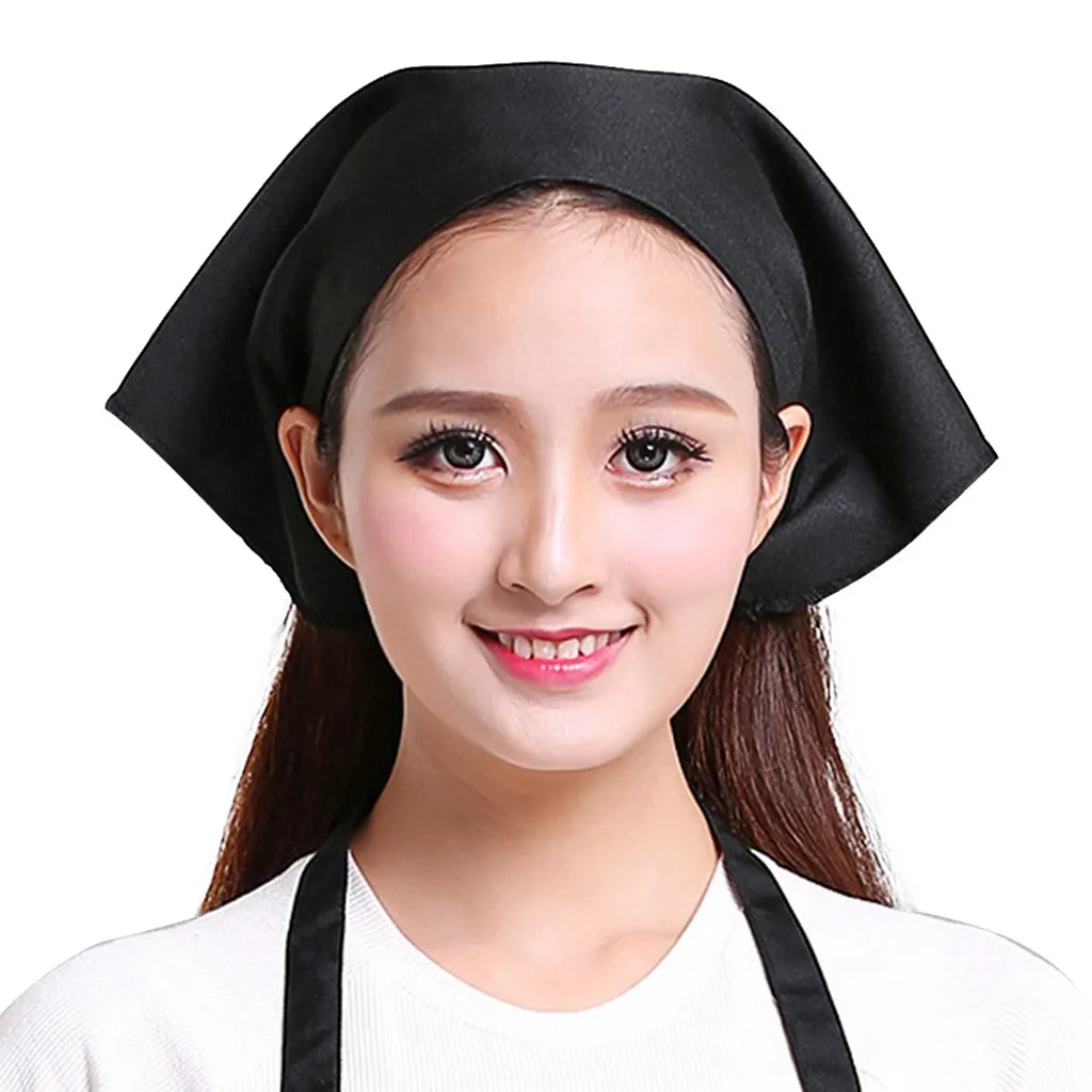 Unisex Thin Durable Solid Color Chef Hat Kitchen Triangle Headscarf Kitchen Restaurant Cafe Waiter Caps Food Service Uniform Cap