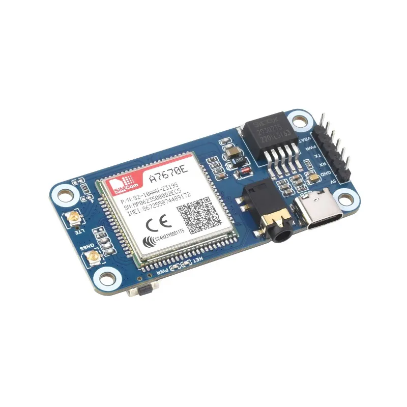 Шляпа Cat-1/GSM/GPRS/GNSS для Raspberry Pi, на базе модуля A7670E, поддержка LTE Cat-1/2G, позиционирование GNSS