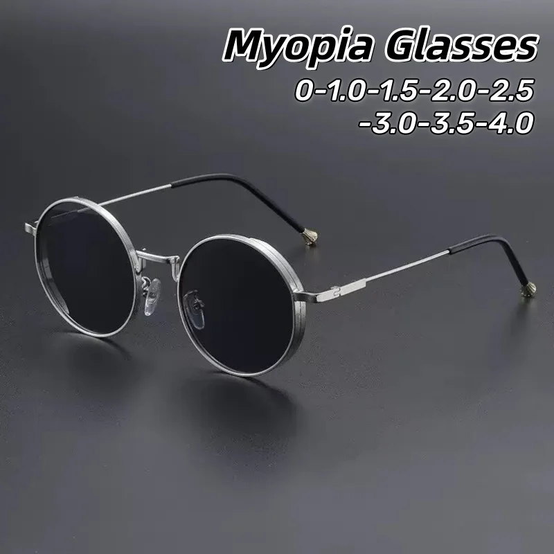 

Personality Metal Round Myopia Sunglasses Driving Riding Outdoor UV400 Resistant Party Gatherings Eyeglasses 0 TO -4.0
