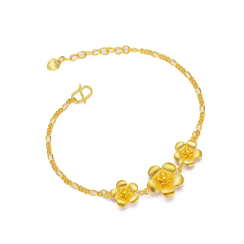 9999 real gold 24K yellow gold High-grade Peach Blossom Spring Bracelet Flower Bracelet for Women