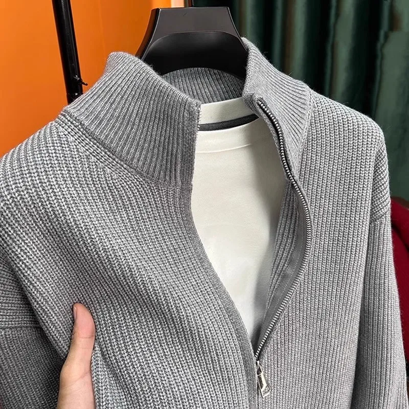 

plus Size Men's Zipper Knitwear Casual Loose Color Sweater Autumn Winter Hong Kong Sle Streetwear Polyester Fiber Lon...