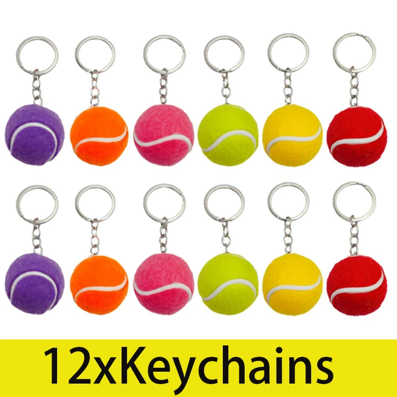 12Pcs Tennis Ball Keychains 6 Colors Tennis Ball Keyrings Bag Pendants for Sport Lovers Kids Party Favors