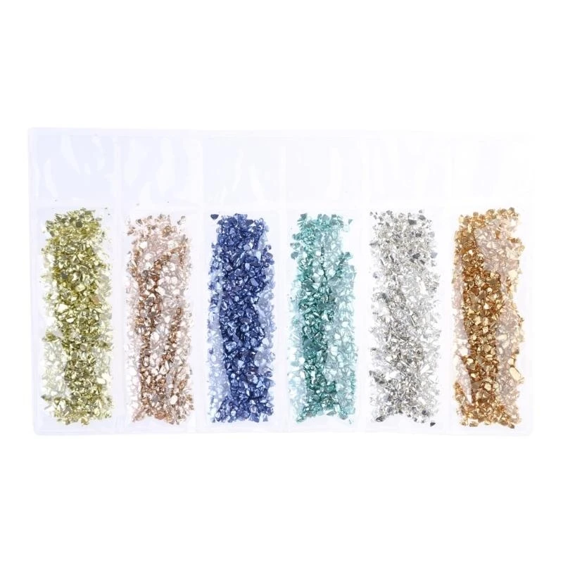 

31BB 6 Colors Glass Crushed Stones Broken Metal Pieces Chunky Glitter Irregular Glass Chips for DIY Crafts Jewelry Making