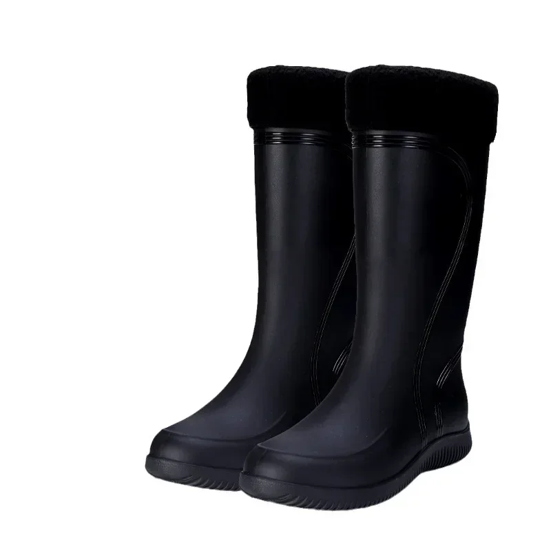 Botas de lluvia para hombre, zapatos de agua de tubo largo, zapatos de trabajo de seguridad impermeables antideslizantes, plataforma negra y roja,