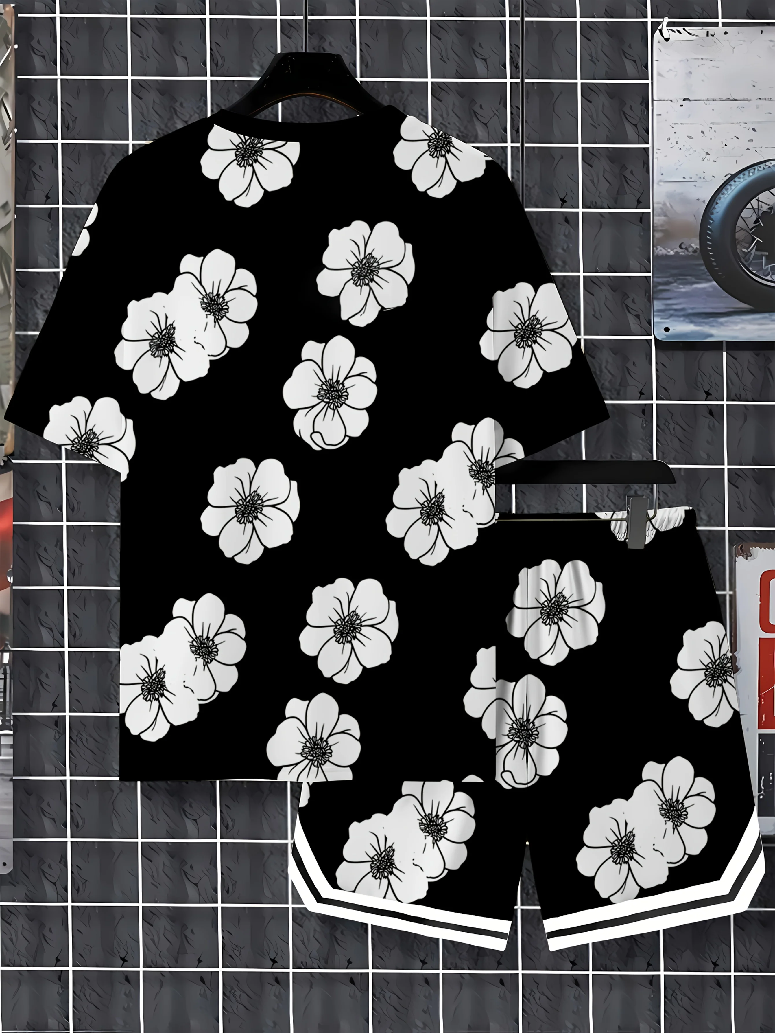 طقم رجالي صيفي جديد لعام 2025 طقم رجالي كاجوال وعصري مطبوع ثلاثي الأبعاد للإجازات الخارجية