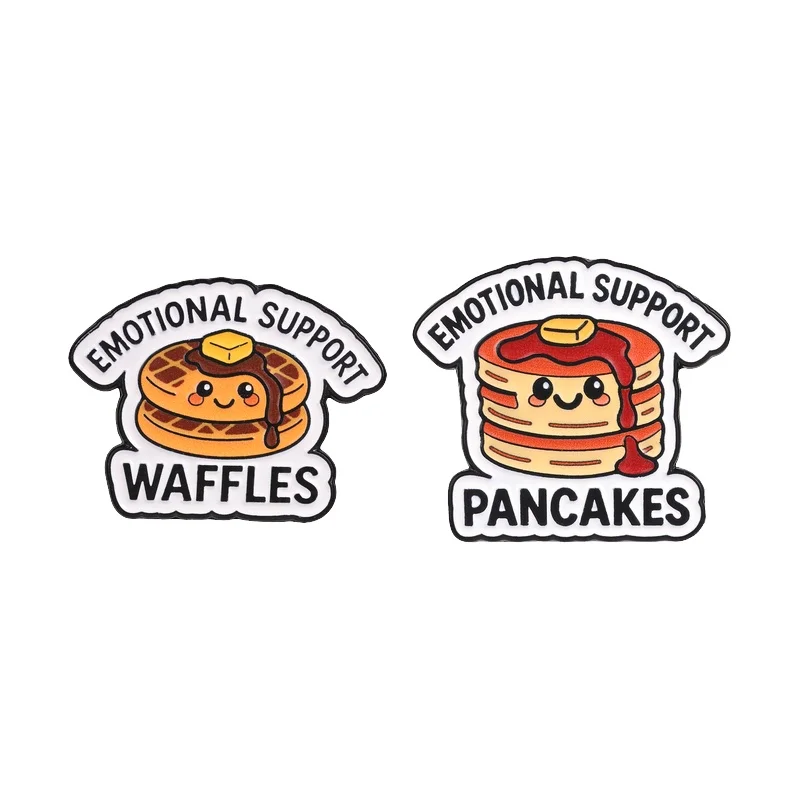 Emotional Support Waffles And Pancakes Enamel Pins Cute Cartoon Breakfast Food Style Brooch Fashion Lapel Badge Bag Jewelry Gift