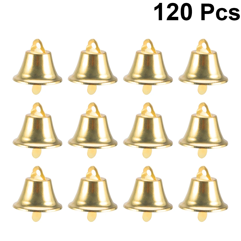 

120pcs 14mm Christmas Bell Hanging Pendant Xmas Tree DIY Bell Pendant Golden Mini Christmas Bell Ornament Iron Bells Crafts