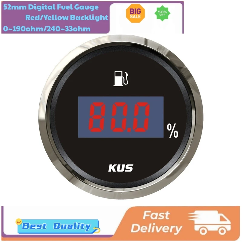 

Цифровые датчики уровня топлива KUS 52 мм, входной сигнал 240-33 Ом, 0-190 Ом, индикатор уровня топлива 0-100% для автомобилей, автобусов, лодок, яхт