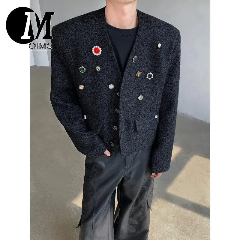 [OIMG] 25 Spring Men's Design Heavy Industry Series Handmade Nail Bead Short Suit Fashion Trend, High Street StyleJacket