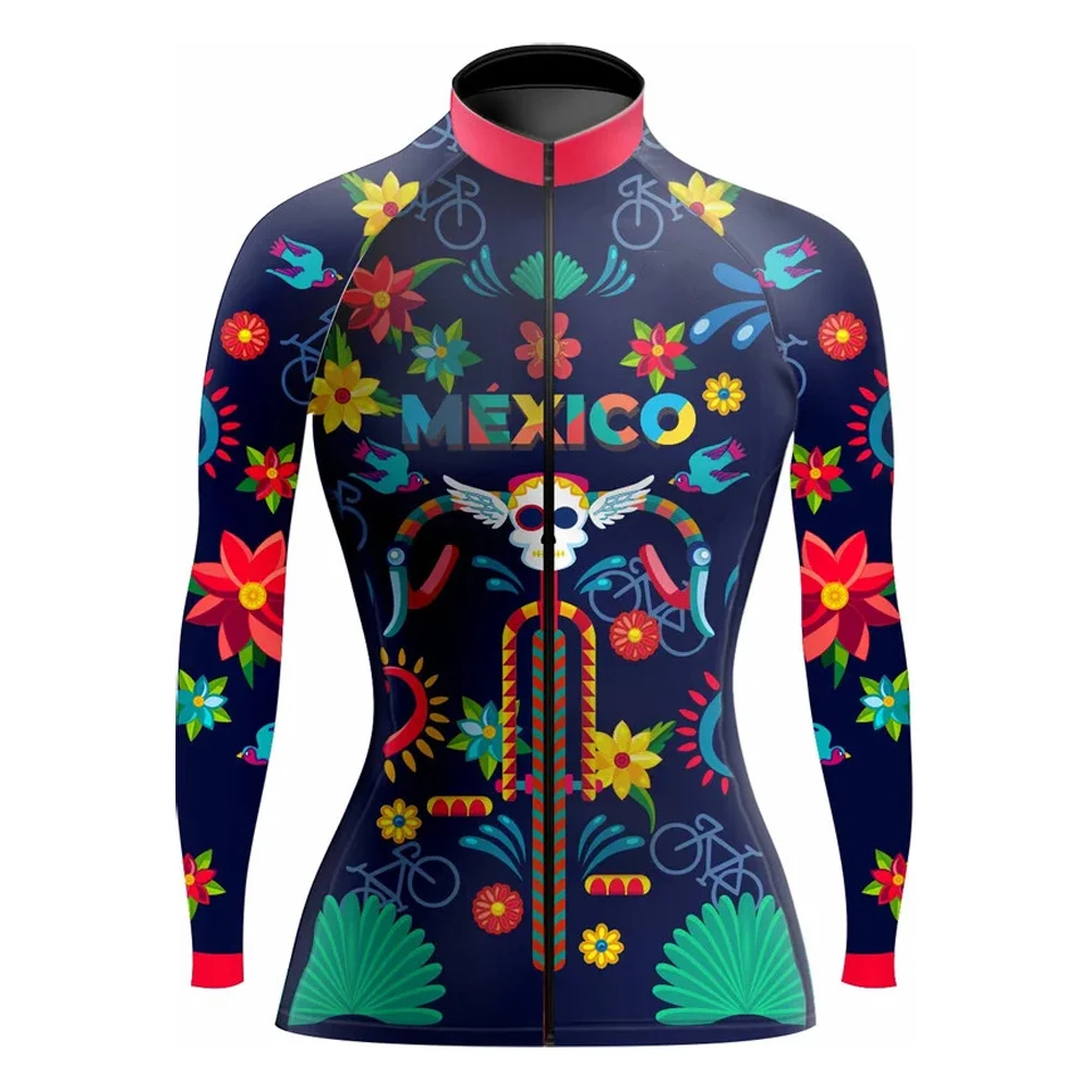 Mexico Women Long Sleeve Cycling Jersey Thin Or Winter Fleece Bike Contest Clothing MTB Maillot Ciclismo Mujeres