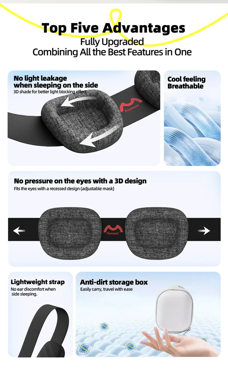 3D Sleeping Eye Mask Block Out Light Sleep Mask for Eyes Slaapmasker Eye Shade Blindfold Sleeping Aid Mask Eyepatch Adjustable