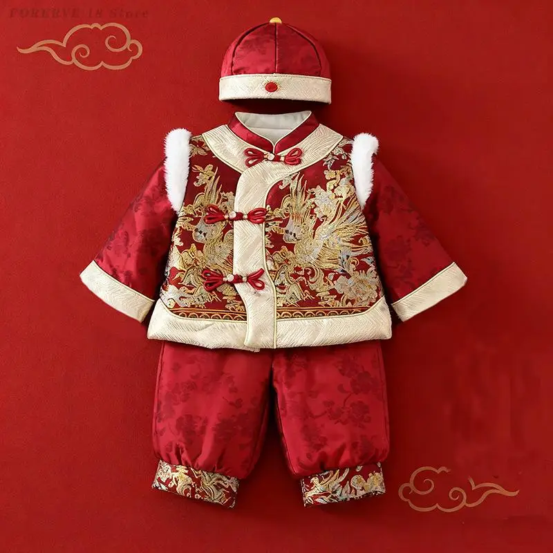 어린이 남아 여아 탕복 어린이 신년 의상 중국 춘절 동양 한복 아기 한 살 사진 촬영 의상