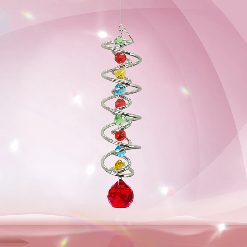 

THEYUFA Gazing Ball Spiral Tail Wind Spinner Double-Spiral W/Sea Crystal Ball and Chain Crystals Garden Decoration14in Height