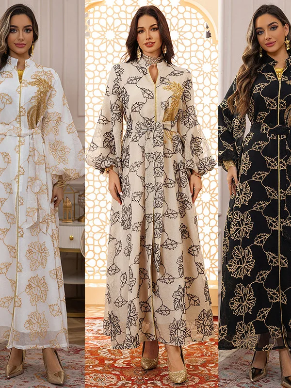 

Loose Large Size Ethnic Uygur Dubai Jalabiya Dress Floor Length Skirt A-Line Gown Women's Traditional Costume Stage Performance