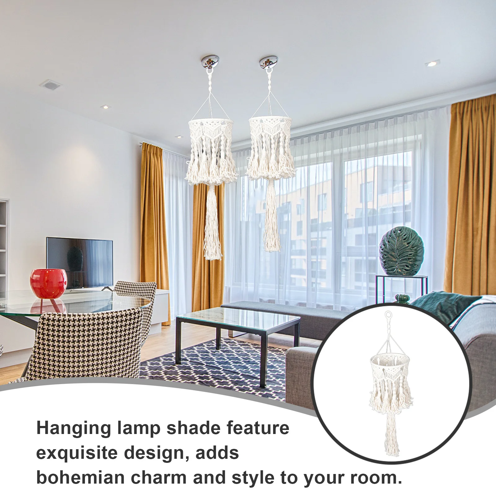 

Hanging Lamp Shade Woven Cotton Tassel Pendant Light Cover for Home Ceiling Lamp Decor Pendant Light Shade