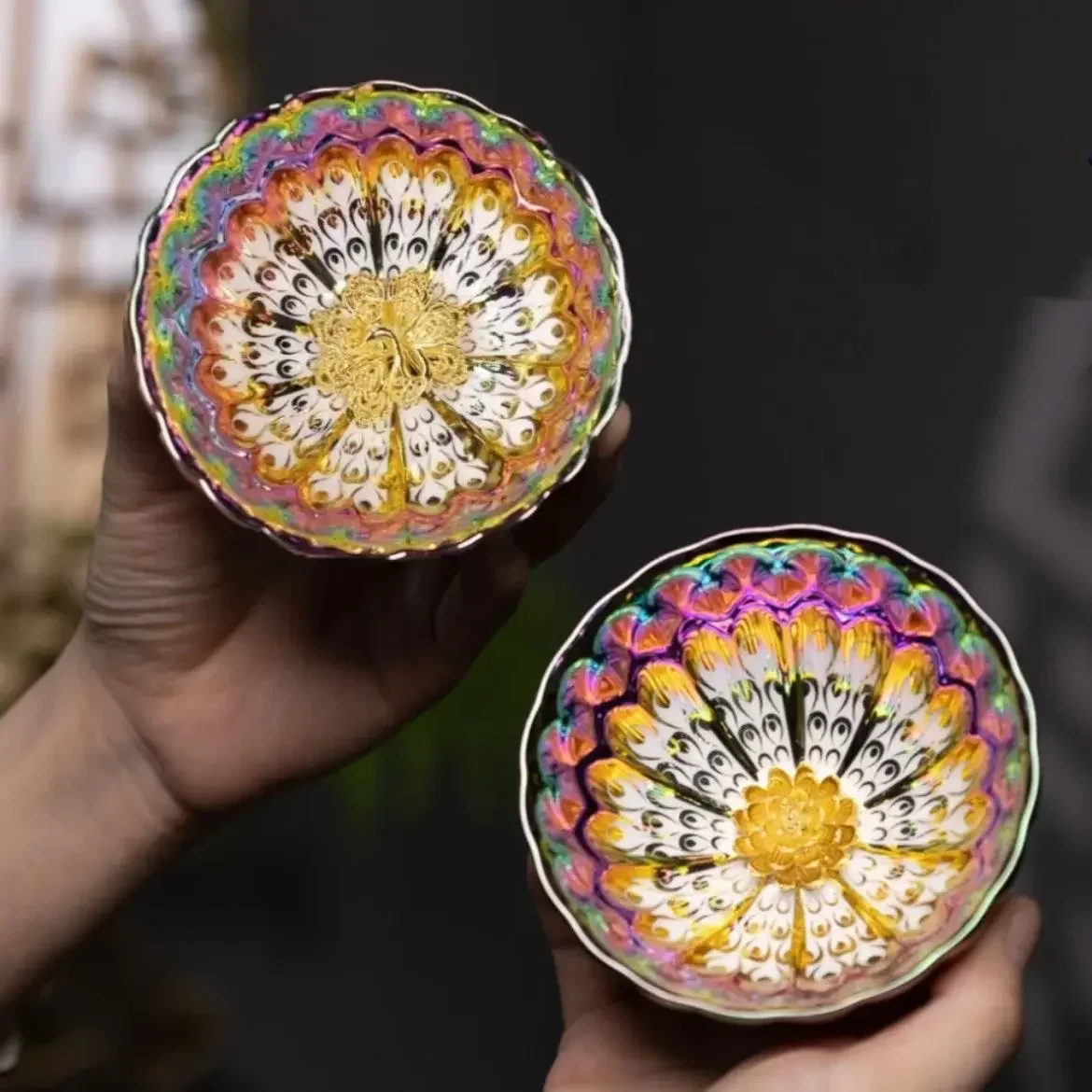 Golden Peacock Lotus Master Cup Premium Tea Set Jian Zhan Gilded Tea Cup Personal Cup Colorful Enchantress