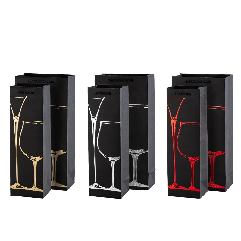 10pcs Black Gilding Red Wine Bags Single and Double Wine Gift Packaging Paper Box Strong Load-bearing Thick Cardboard Handbag