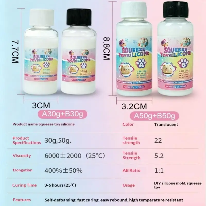 Epoxy Resin Glue 1:1 AB Gel 2 Bottles Soft Scratch Resistant for Silicone Mold DIY Jewelry Making Decompression Hobby