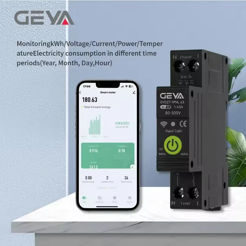 

GEYA Tuya WiFi Circuit Breaker MCB 63A Timer Power Energy kWh Voltage Current Meter Protector Remote Control Switch Smart Home