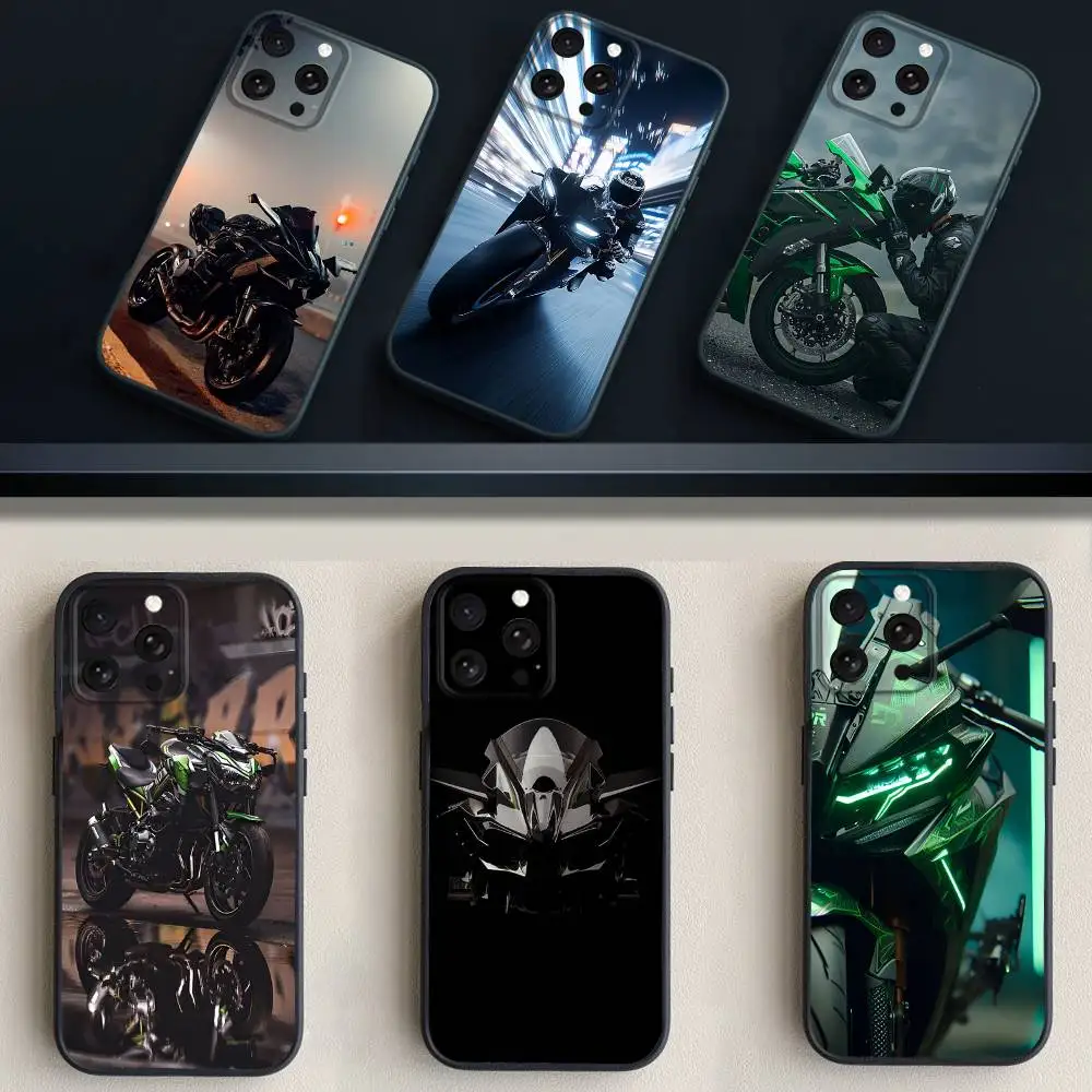 

M-Motorcycle K-Kawasakies Phone Case For iPhone 16,15,14,13,12,11 Plus,Pro Max,XS,X,XR,SE,Mini,8,7,Soft Silicone Black Cover