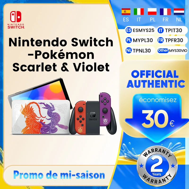 Consola Nintendo Switch (Modelo OLED) Edición Pokémon Karmesin y Purpur, Pantalla OLED de 7 Pulgadas, Controles Joy-Con, Sin Juegos Incluidos